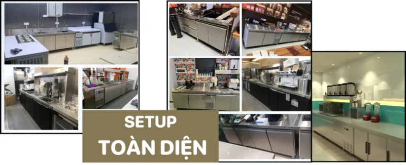 "Setup quán trà sữa với thiết bị pha chế hiện đại"