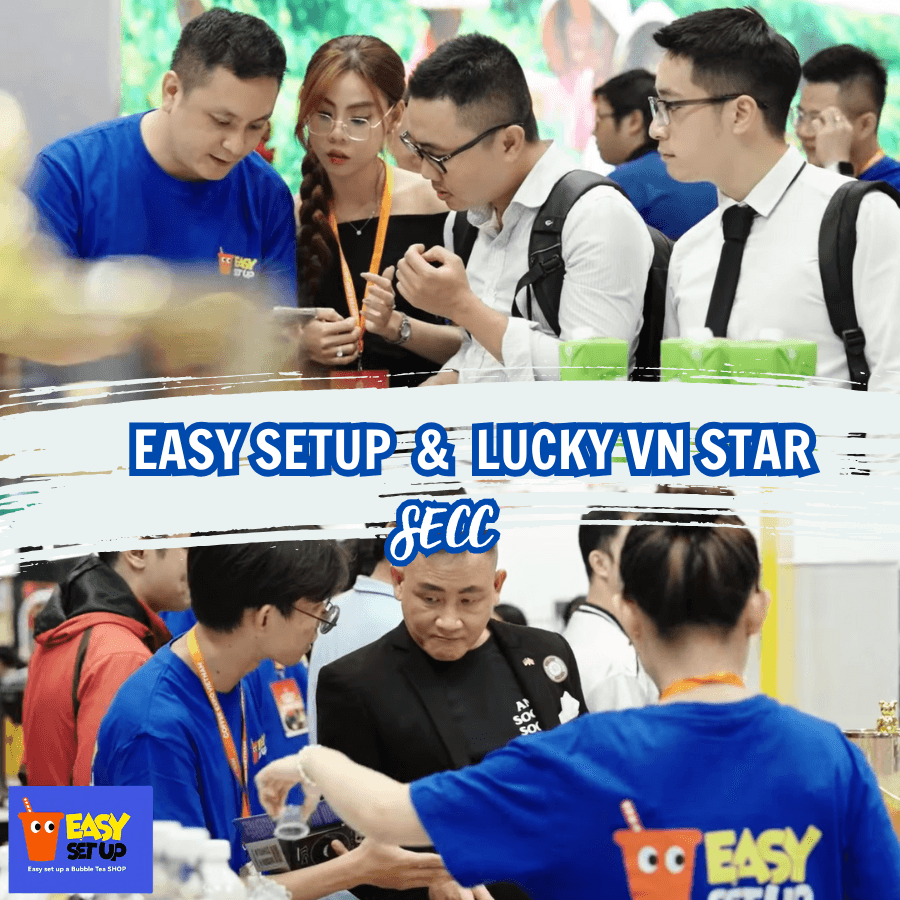 Khách hàng trải nghiệm máy pha chế & nguyên liệu trà sữa tại gian hàng Lucky VN Star