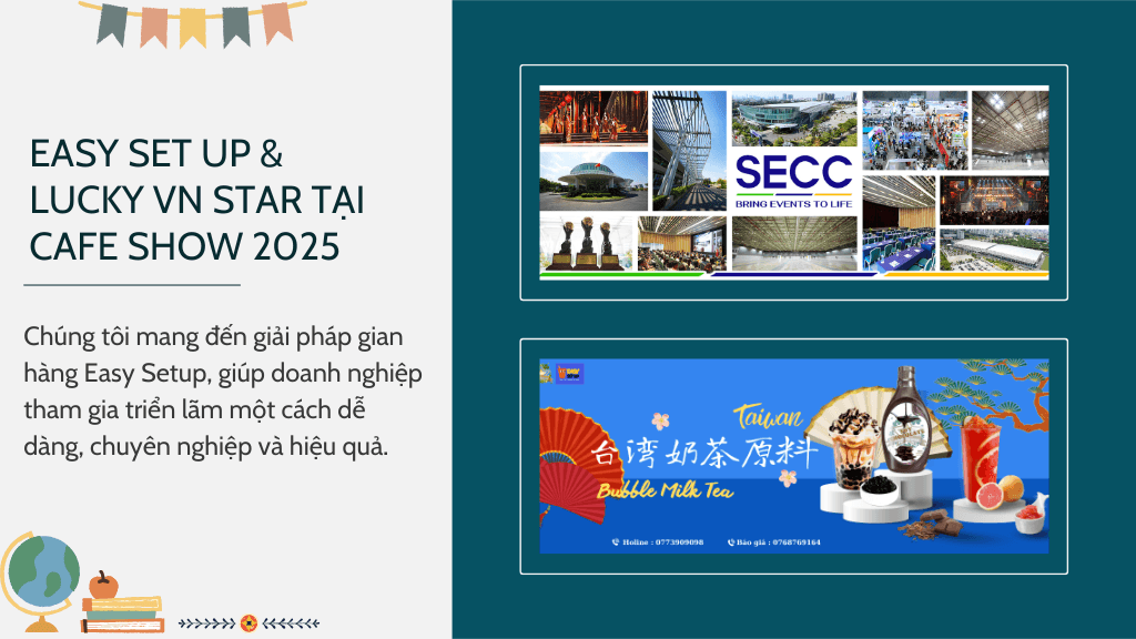Không gian triển lãm Cà Phê Show Vietnam 2025 với hàng trăm gian hàng F&B.