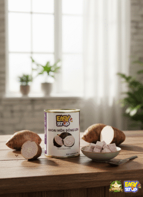 Khoai Môn Đóng Lon Lucky VN Star 1KG dùng làm topping trà sữa và món tráng miệng.