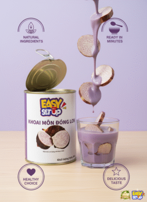 Khoai Môn Đóng Lon Lucky VN Star 1KG dùng làm topping trà sữa và món tráng miệng.