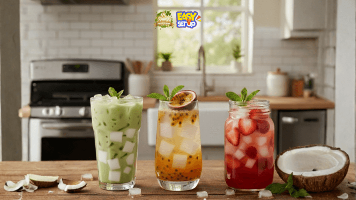 Thạch dừa có thể làm topping cho đa dạng thức uống, từ trà sữa, trà trái cây đến matcha