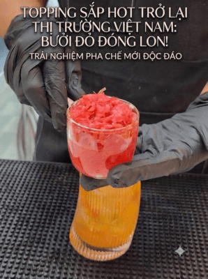 Bưởi đỏ đóng lon topping trái cây cho trà sữa và trà trái cây