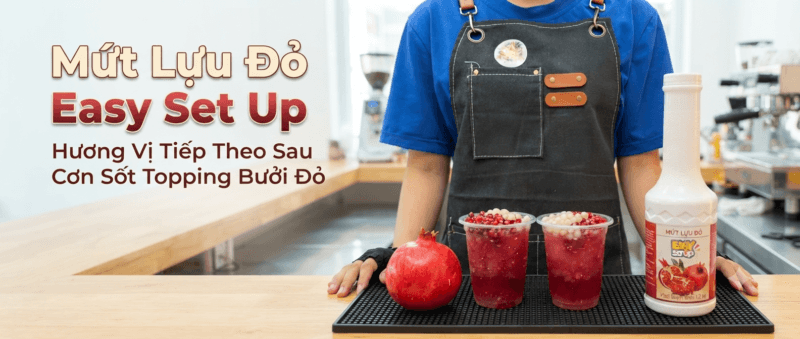 Mứt Lựu Đỏ Easy Set Up Lucky VN Star 1.2kg – nguyên liệu pha chế tiện lợi, phù hợp làm trà lựu, soda, yogurt và đồ uống hot trend sau bưởi đỏ.