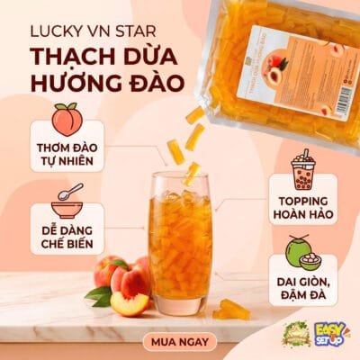 Thạch dừa hương đào Lucky VN Star 1kg topping trà đào