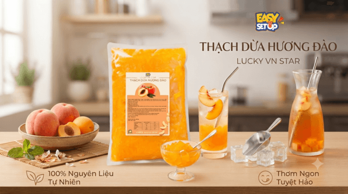 Thạch dừa hương đào topping cho trà đào và trà trái cây