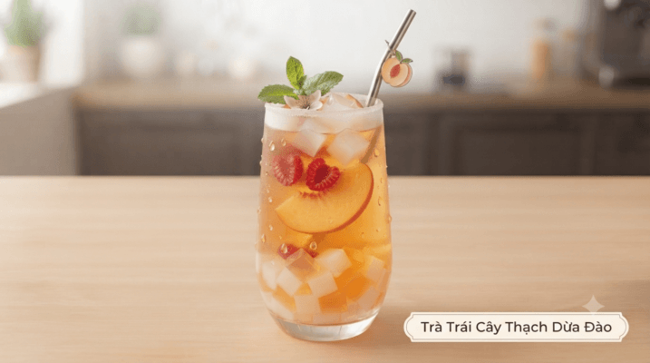 Thạch dừa hương đào topping cho trà đào và trà trái cây