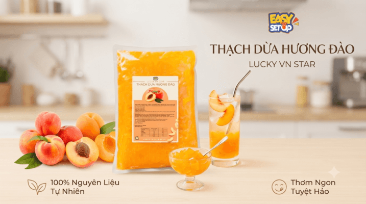 Thạch dừa hương đào topping cho trà đào và trà trái cây