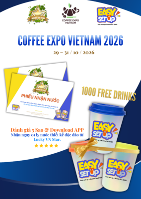  Lucky VN Star tại Coffee Expo 2026 tặng 1000 ly nước miễn phí.